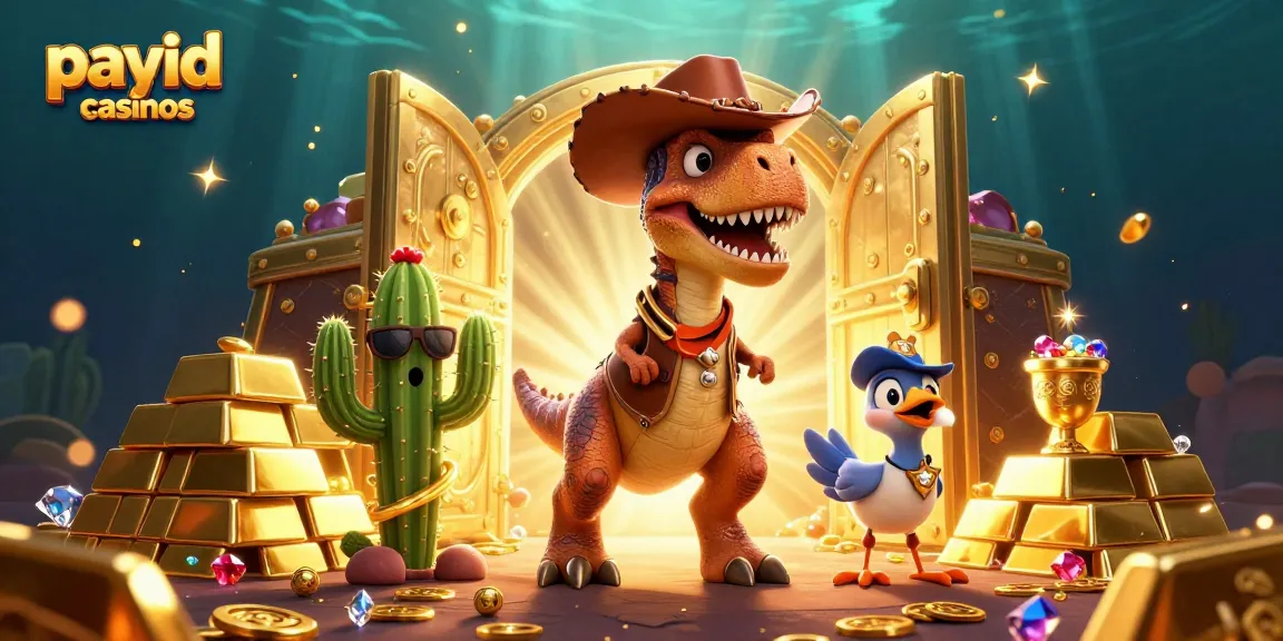 Win big at payid casinos with T-Rex and friends amidst treasure and excitement!